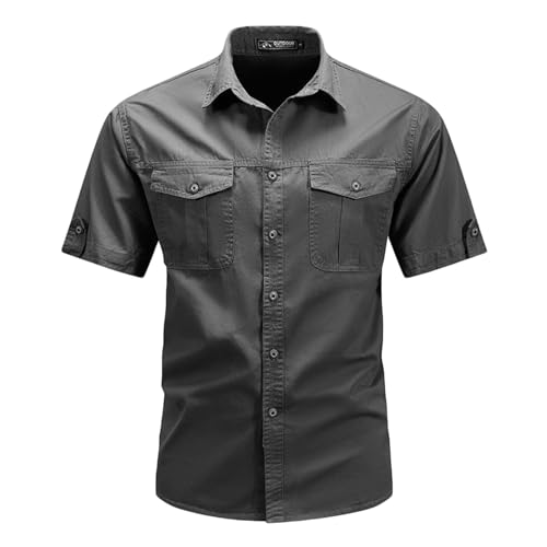 Cambkatl Mens Cargo Shirt Stylish Short Sleeve Button Down Outdoor Sun Protection Summer Fishing Shirts with Pockets