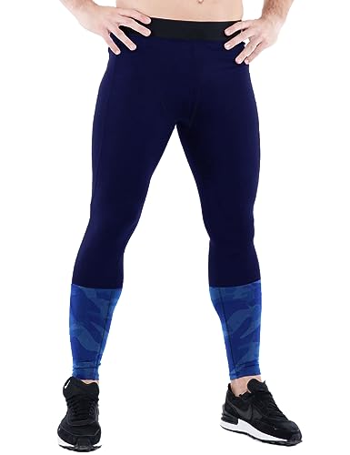 Muscle Alive Hombres Gimnasio Culturismo Compresión Leggins Medias Rutina de Ejercicio Aptitud Pantalones Capa Base Fresco y seco New Azul Camo L