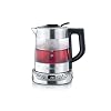 SEVERIN Tee-/ Wasserkocher Deluxe Mini, Glaswasserkocher für bis zu 1,0 l, elektrischer Teekocher mit Temperatureinstellung, gebürstet/schwarz, WK 3473