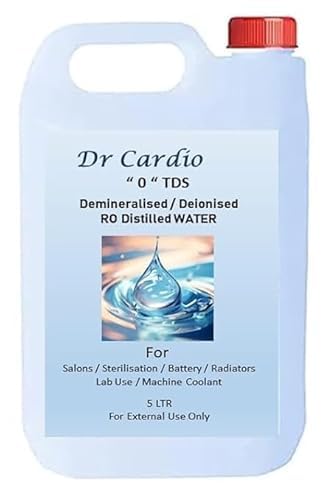 Dr.Cardio Demineralized Deionized Distilled Water, 5 ltrs Ultra Pure 0 TDS, for Lab Inverter Battery CPAP Equipments, Dentists, Salons, Eye Washing (B0DCNXQB4D) Amazon Price History, Amazon Price Tracker