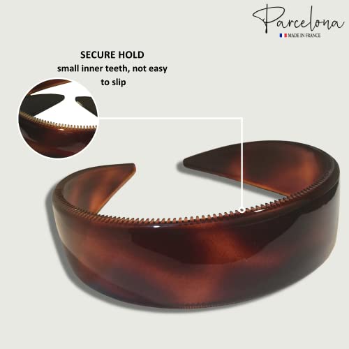 Parcelona French (Set Of 2) Wide 1 Inch Tortoise Shell Brown And Black Hair Headbands With Inner Teeth Nibs thumb #2