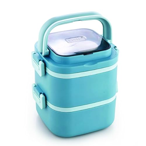 Image of Ganesh 2 Compartment Cubex Insulated Food Container with Attractive Spoon - Airtight Leak-Proof Lunch Box for Office, School, Picnic 760ml- Green