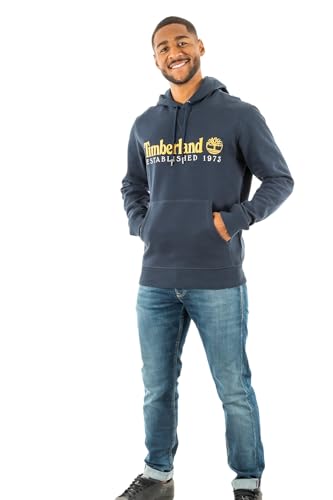 Timberland Sweatshirt Established 1973 Embroidery Logo Brush Back Hoodie Dark Sapphire L Men's, Dark Sapphire, L