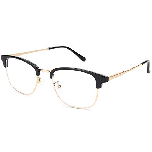 Livho Computer Blue Light Blocking Glasses with Retro Hard Metal Frame Eyeglasses for Women/Men - 0.0 Magnification LI1793-01