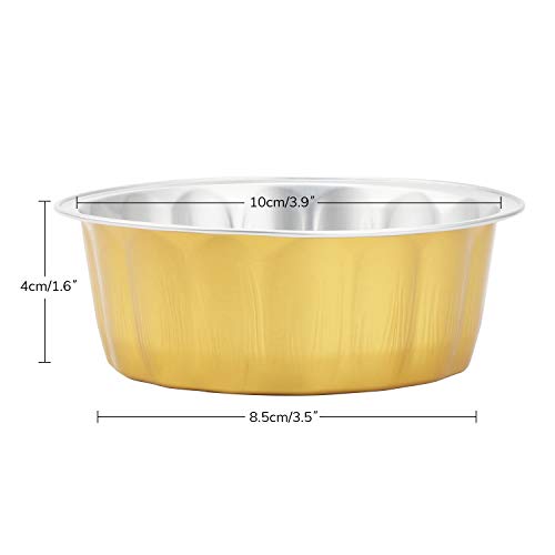 Aluminum Ramekins, Beasea 8 Oz 100 Pack Disposable Ramekins Foil Cups Baking Utility 3.9" Ramekin Cup Muffin Cupcake Aluminum Baking Cup Mini Pudding Souffle Cups For Party Wedding Birthday - Gold #TOP4