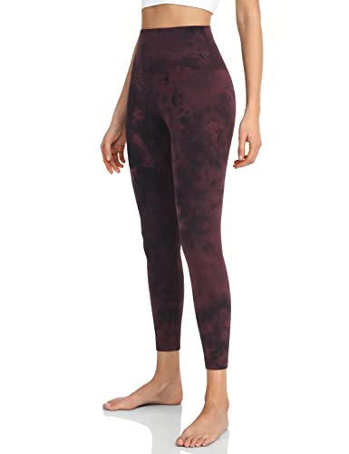 HeyNuts Pure&Plain 7/8 High Waisted Leggings for Women, Athletic Compression Tummy Control Workout Yoga Pants 25'' Diamond Dye Cassis Black XXS(00)