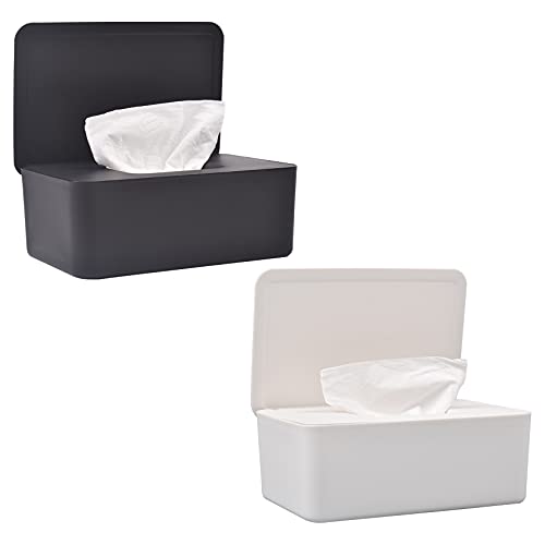 thovorrnl - Wipes Dispenser Tissue Box Baby Wipes Case Secure Seal Wipe Holder Dust-proof Keeps Wipes Fresh Easy Open and Close Non-Slip Wipe Container for Nursery Baby Registry Home Office (2 Packs, Black and White)