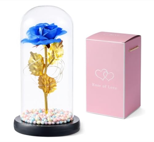 Regalo San Valentino per Lei – Rosa BLU Eterna con Luci LED – Rosa dell’Amore Romantica per Fidanzata, Moglie, Mamma, Sorella, Suocera, Amica – Idea Regalo Anniversario, Compleanno, Occasione