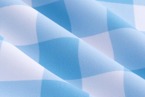 Image of LIZENS Girls' Swimwear One Piece Scoop Neck Ruffle Sleeveless Blue Plaid Beach Bathing Suit for Kids