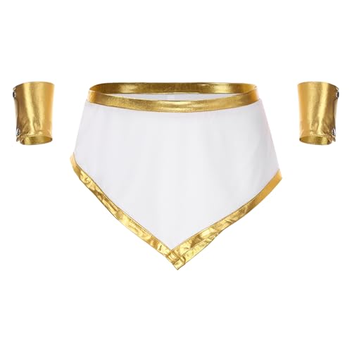 RUNQHUI Disfraz griego para hombres adultos accesorios disfraz falda y pulsera Grecia cosplay antiguo Halloween carnaval fiesta M-3XL blanco M