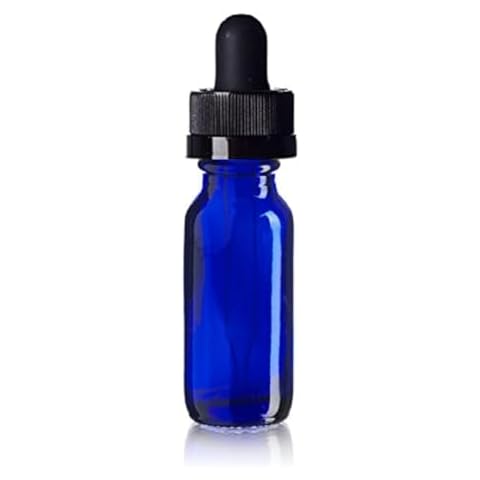 1/2 Oz (15 Ml) Cobalt Blue Boston Round Glass Bottle W/child Resistant Glass Dropper - Pack of 72 Cover