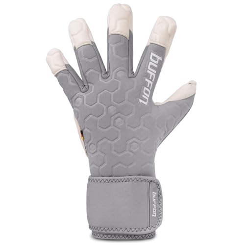 Buffon Titan Professional Goalkeeper Gloves: 3.5mm German Latex Prime Grip - Unisex (Grey/White, 9)