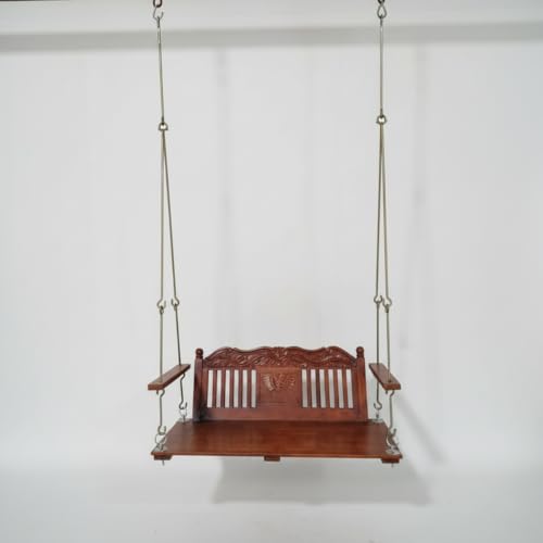 Image of APRODZ Swing for Home Reversible Sheesham Wooden Jhula for Adult for Home | Wooden Swing for Balcony | Hanging Swings with Brass Coated Chain | Patio Double Seater Indoor /Outdoor Swing, 132 x 58cm