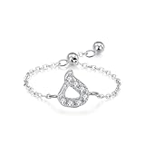 Ayoiow Alianzas de boda de oro blanco de 14 quilates para mujer, cadena de alfabeto árabe de moissanita, anillos vintage de oro de 14 quilates para mujer, talla H 1/2-V 1/2, R 1/2, Piedra preciosa