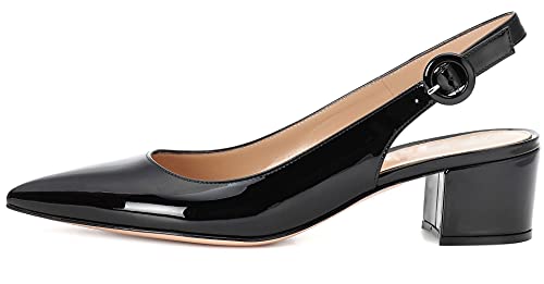 Eldof Slingback Heels Women Block Low Heel Pointed Toe Pumps Ankle Buckle Office Dress Suede Shoes 2 Inches