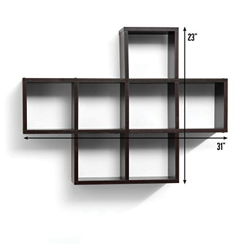 floating shelves with 7 square Cube wall - cube Espresso Finish mounted Decorative Contemporary modern wood Bedroom or Living Room
