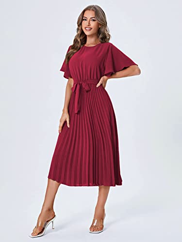 Milumia Women's Elegant Belted Pleated Flounce Sleeve Long Dress3