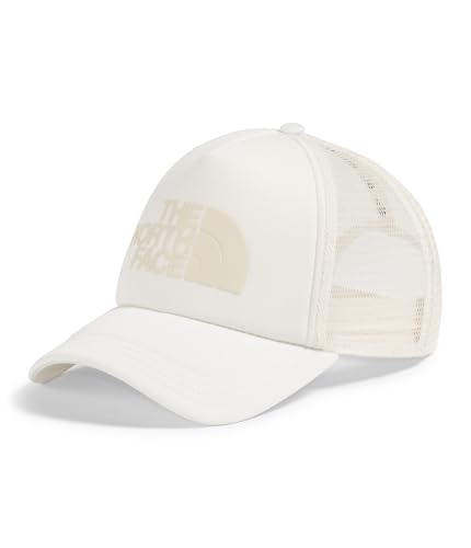 The North Face Logo Trucker Hat | Deep Fit Ball Cap for Men & Women with Adjustable Snapback Closure & Mesh Back Panel, White Dune, One Size
