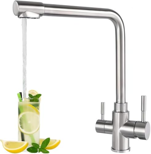 SOONHUA Grifo de cocina de 3 vías para purificador giratorio para fregadero de cocina, grifo mezclador para agua caliente, fría y potable
