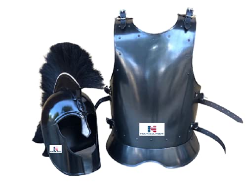 Nautical-Mart Armor Breastplate w/Troy helmet Dark Warrior - Epic Dark Large - Grey Armor Halloween Costume