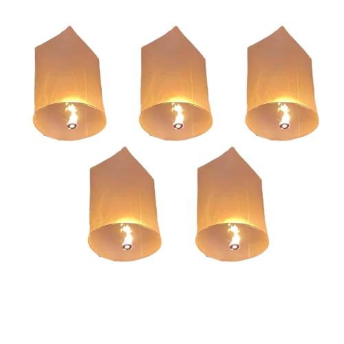 LVYUDS Fiesta Linternas Chinas Del Cielo Seguros Farolillos Voladores Con Bolígrafo Escribe Tu Deseo Confía Tus Esperanzas Para Ocasiones Festivas(Blanco,5pcs,1.2m)