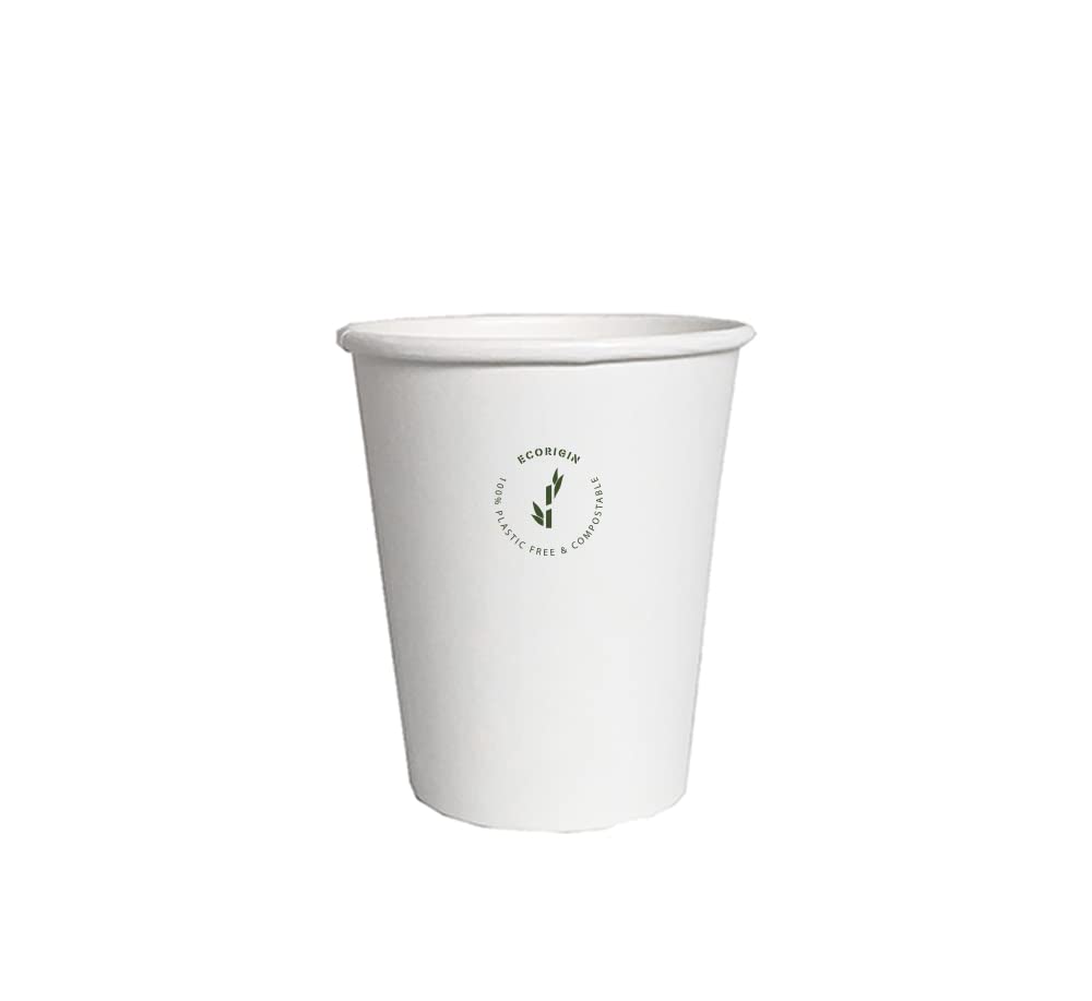 Vasos Desechables de cartón plastic free con 240 ml/8oz de capacidad. Biodegradables y Compostables. Laminado en base agua. Pack de 1000 Unidades.