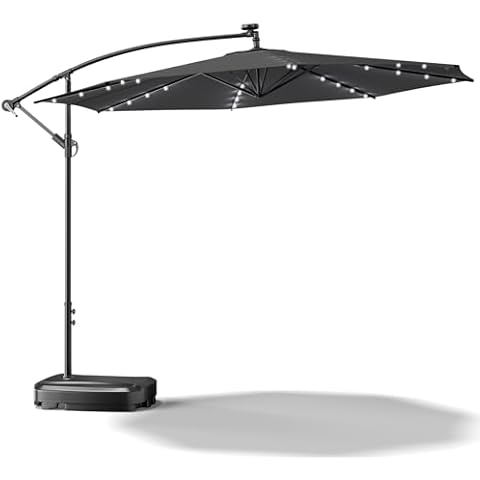 XEMQENER 3M Garden Parasol with Solar Lights Cover
