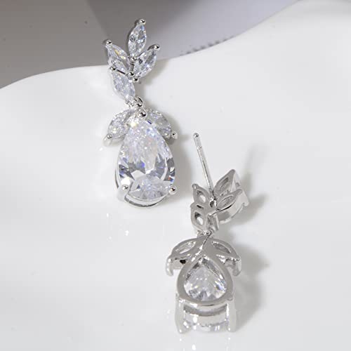 Marquise Teardrop Cubic Zirconia Cluster Earrings for Wedding Sterling Silver CZ Crystal Rhinestone Bridal Jewelry for Bride Bridesmaids Women Girls Costume Jewelry Gift4