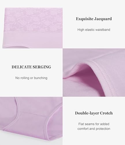 Image of coskefy High Waist Cotton Underwear for Women Full Coverage Panties Floral Print Briefs for Ladies 5 Pack