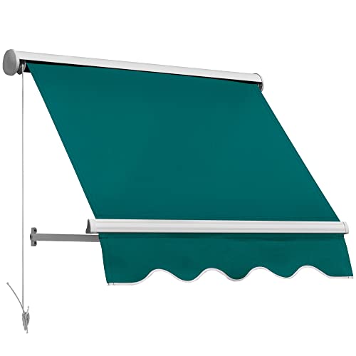 Outsunny 4' Arm Manual Retractable Sun Shade Patio Window Awning with Large Shade Area & Smooth Opening Crank, Green