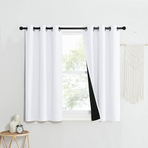 Image of NICETOWN Pure White 100% Blackout Lined Curtains, 1 Pair, 37 inch Width x 50 inch Length Each Panel, 2 Thick Layers Narrow Wide Window Treatment Panels Thermal Insulated Drapes for Kitchen Small Window
