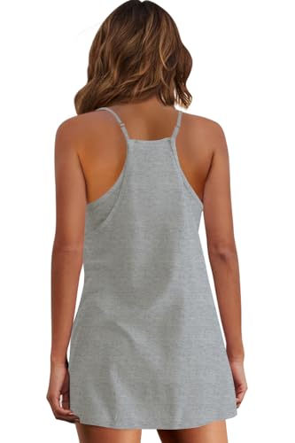 Image of Panadila Womens Summer Sleeveless Mini Dress V Neck Spaghetti Strap Sundress Athletic Short Dress with Pockets