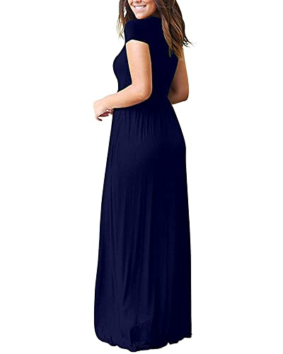 Image of MISFAY Women's Short Sleeve Maxi Dresses Long Casual Dresses with Pockets | Empire Elastic Waist, Crew Neck, Floor Length, Strentchy Flowy A Line Fit, Loose Plain Summer Outfits, Vacation Wear