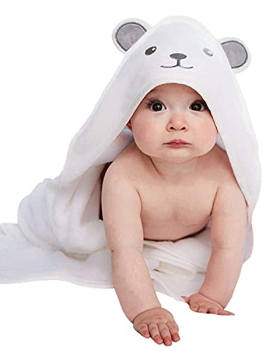 Image of HIPHOP PANDA Hooded Towel - Rayon Made from Bamboo, Bath Towel with Bear Ears for Newborn, Babie, Toddler, Infant - Absorbent Large Baby Towel - Bear, 30 x 40 Inch