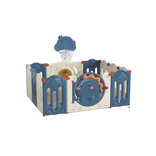 TIMDU ベビーサークル 正方形 折り畳み 扉付き 高さ63cm コンパクト 組み立て簡単 ドアロック 自由調整 ベビーゲート ッズランド プレイヤード ベビー プレゼント 出産祝い 簡単組立 (ブルー,10+2+バスケットボールボード)