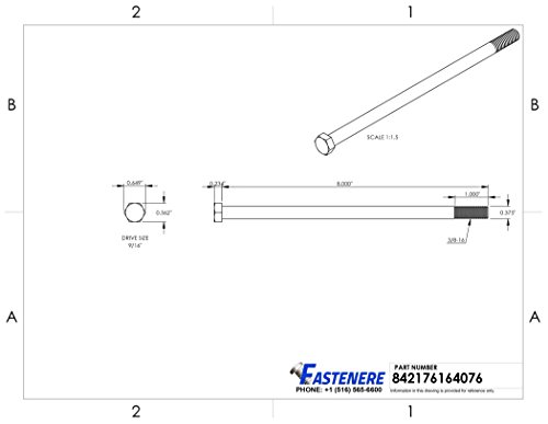 Image of 3 /8-16 x 8 Hex Head Cap Screw Bolts, External Hex Drive, Stainless Steel 304, Partially Threaded, Stainless Steel, Quantity 5 By Fastenere