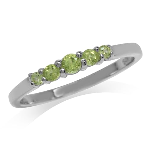 Silvershake 5 Stone Extra Petite Natural Peridot White Gold Plated 925 Sterling Silver Ring Size 9