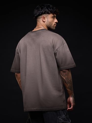 Image of The Souled Store Popeye: Skull Men and Boys Short Sleeves Round Neck Grey Graphic Printed Casual Drop Shoulder Lightweight Streetwear Cotton Oversized T-Shirt