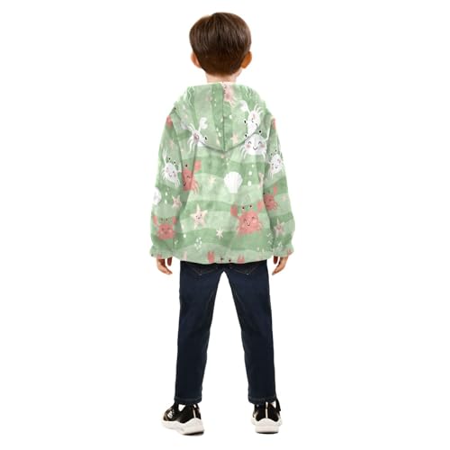 Cute Sea Crab Pattern Toddler Fleece Jacket Girl Boys Hooded Fleece Jacket Coat Warm Outwear Zip-up 3-10T4