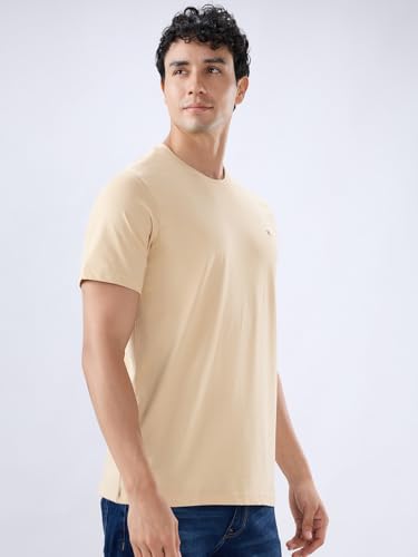Image of Raymond Men Regular Fit Solid Pattern Pure Cotton Crew Neck Half Sleeve Casual T-Shirt