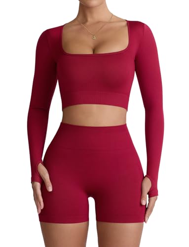 Niipty Two Piece Workout Set for Women Long Sleeve Top