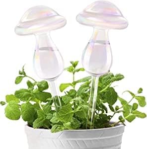 E-feilai Glass Plant Watering Bulbs for Gift, Mushroom Plant waterer, Colorful Watering Globes,Self Watering Spikes,Plant Watering Devices (2 mushrooms)