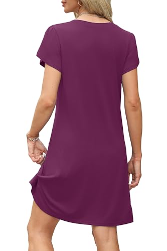 Image of OFEEFAN Womens Summer Dresses 2026 Tulip Petal Short Sleeve V Neck Loose Swing Sundresses with Pockets Plain /Print