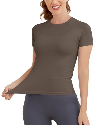 Image of MathCat Seamless Workout Tops for Women Short Sleeve T-Shirt | Slim Fit, Compression, Quick Dry, Lightweight, Mesh Vents, Chafe-Free, Hip Length, Workout, Yoga, Running, Athletic