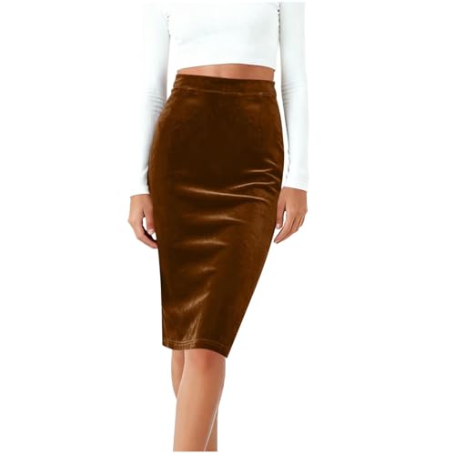 Falda Larga Mujer,Cintura Alta Faldas de Terciopelo para Mujer con Cremallera Elegante Midi Hasta La Rodilla Falda Lápiz Ajustada para Oficina Clubwear Casual Diario Suave y Cómodo Moda Pencil Skirt