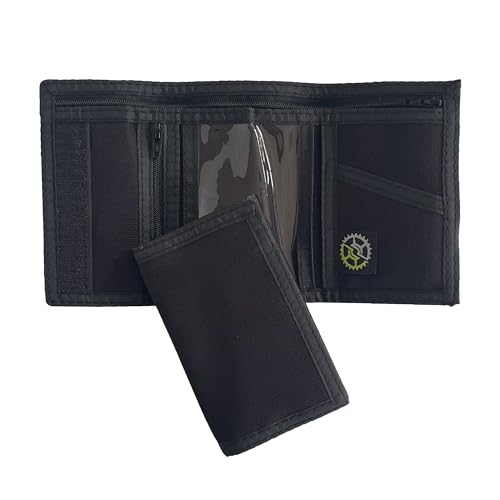 Sprocket Nylon Trifold Wallet with Zippered Coin Pocket (Black), 3 x 5