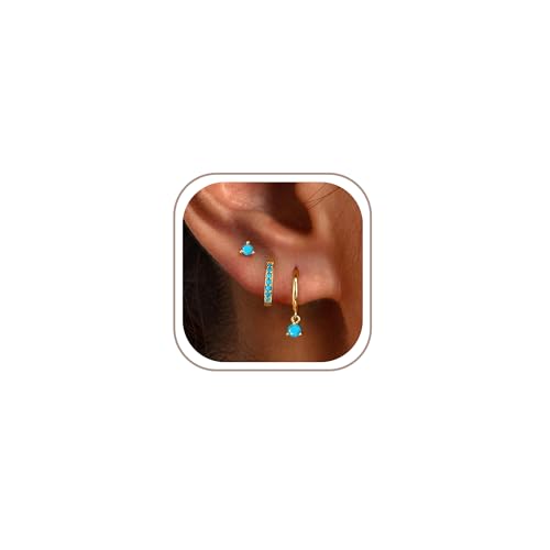 Image of Freekiss 3 Pairs Gold Hoop Earrings Set: Dainty Stud Earrings Trendy Small 14K Gold Plated Hypoallergenic Dangle Cartilage Huggie Hoop Earrings for Women Gold Jewelry for Women Gifts
