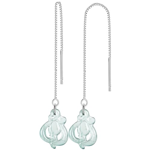 Jade Orchid Earrings Pure Silver Parts Ear Thread Feng Shui Wealth Amulet Chakra Balance Gem Blue Water Fei Cui Jade Flora Crystal Ear Dangler Luxurious Vacation Jewelry Love Luck