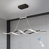 Jaycomey Modern Chandelier Light Fixtures , Dimmable LED Pendant Light with Remote Control, Acrylic Wave Chandeliers for Dining Rooms Bedroom Kitchen Restaurant, 3000K-6000K, 28W, Black