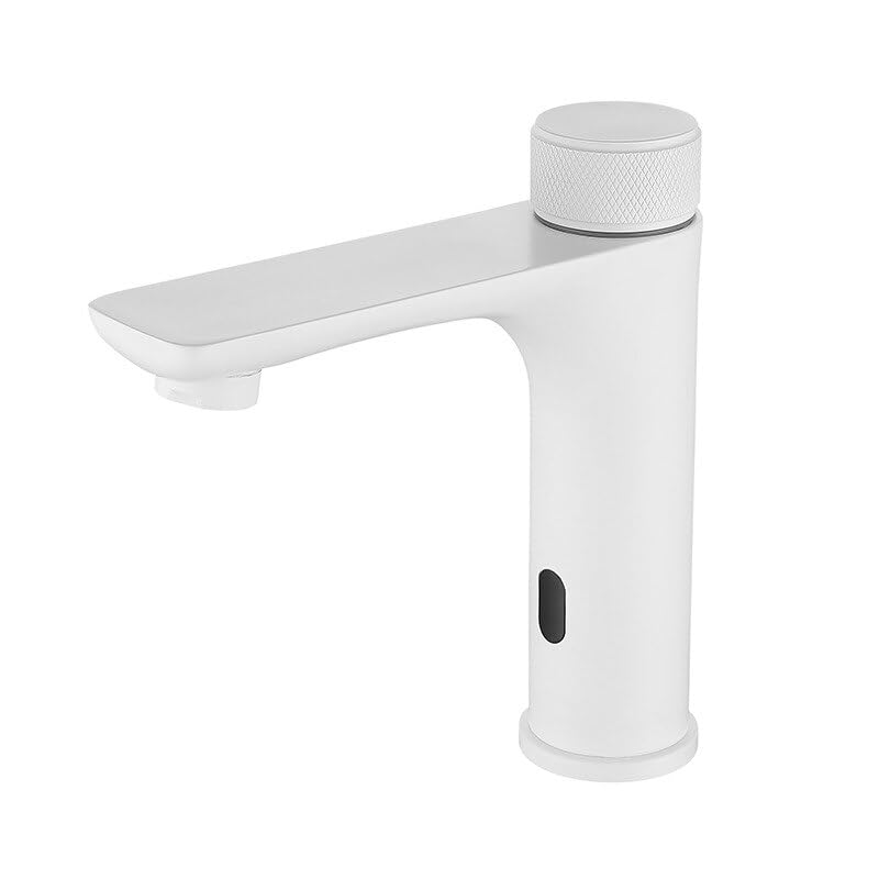 Mitigeur capteur sans contact laiton doré brossé blanc eau chaude et froide